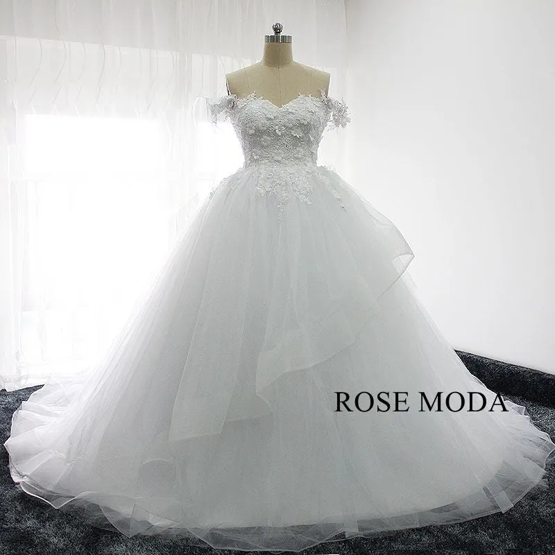 Rosemoda Off Shoulder 3D Lace Ball Gown Wedding Dress