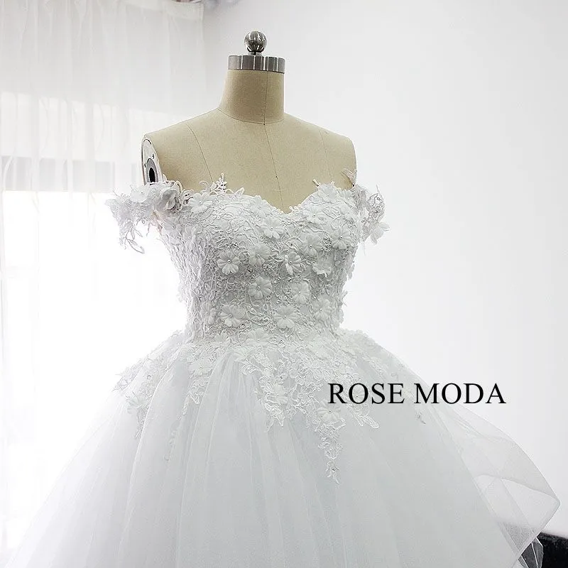 Rosemoda Off Shoulder 3D Lace Ball Gown Wedding Dress