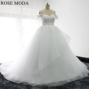 Rosemoda Off Shoulder 3D Lace Ball Gown Wedding Dress