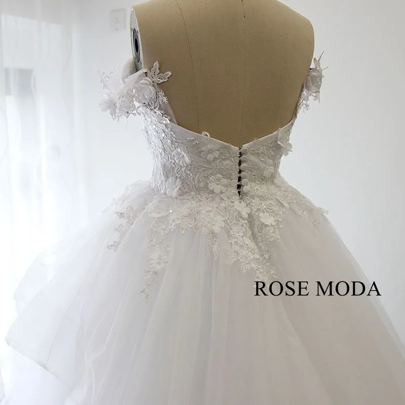 Rosemoda Off Shoulder 3D Lace Ball Gown Wedding Dress
