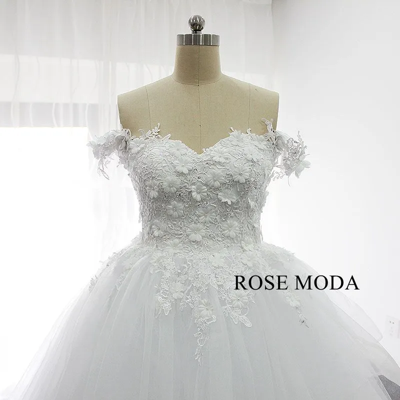 Rosemoda Off Shoulder 3D Lace Ball Gown Wedding Dress
