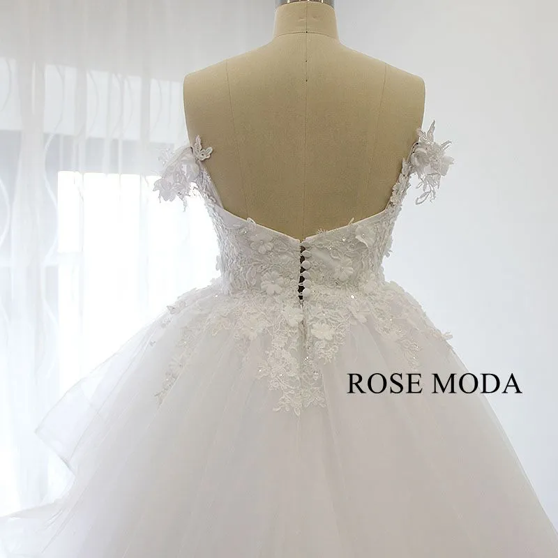 Rosemoda Off Shoulder 3D Lace Ball Gown Wedding Dress