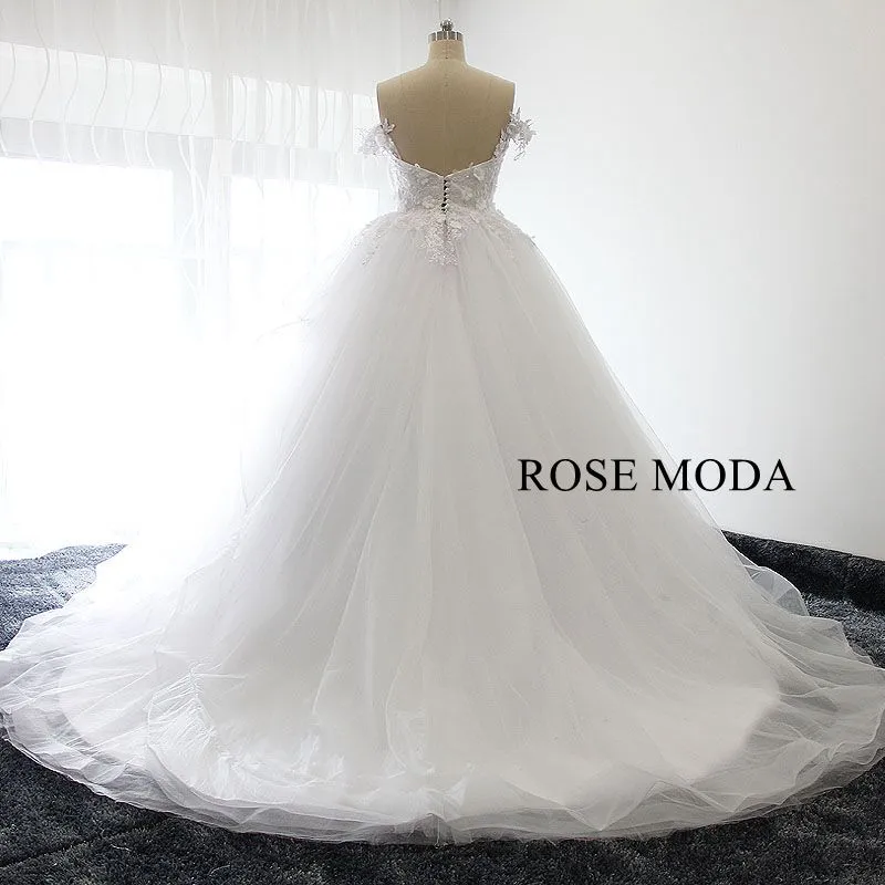 Rosemoda Off Shoulder 3D Lace Ball Gown Wedding Dress
