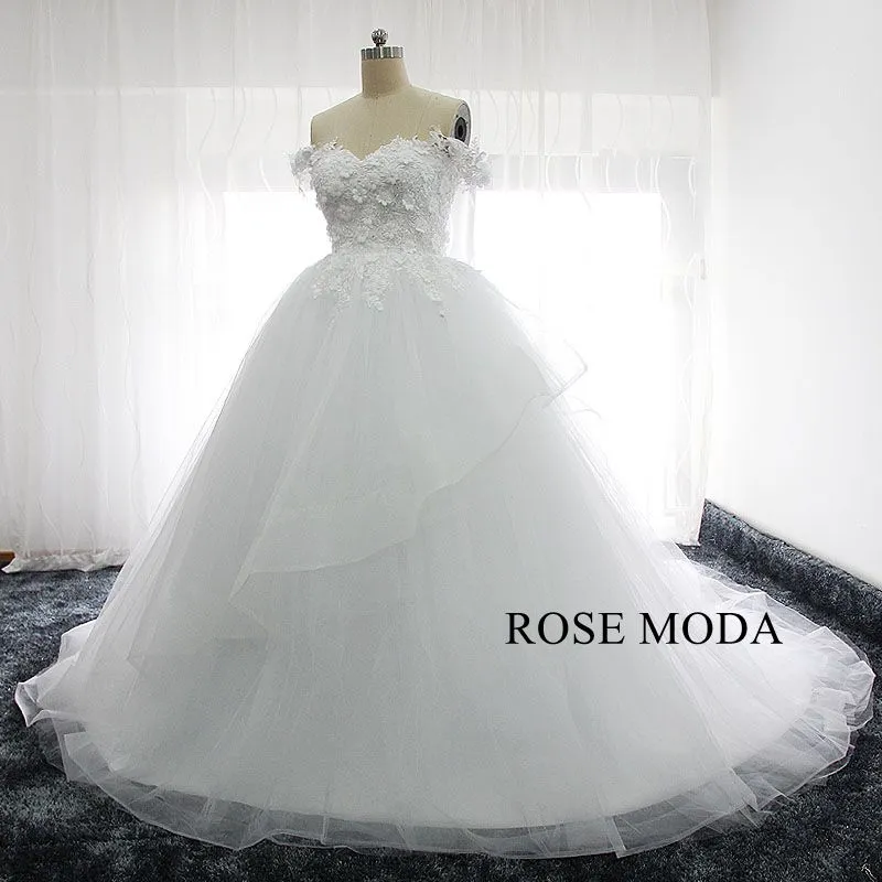 Rosemoda Off Shoulder 3D Lace Ball Gown Wedding Dress
