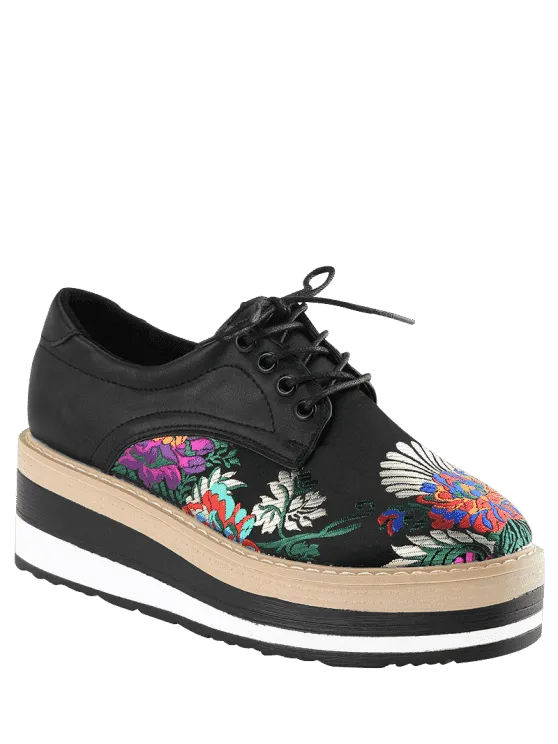 Stunning Lace Up Flower Wedge Shoes