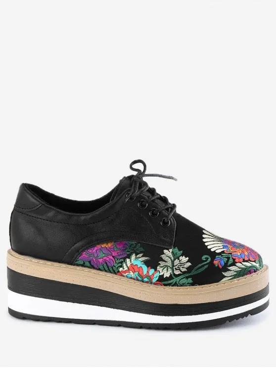 Stunning Lace Up Flower Wedge Shoes