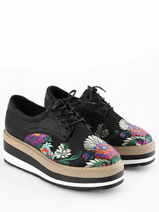 Stunning Lace Up Flower Wedge Shoes