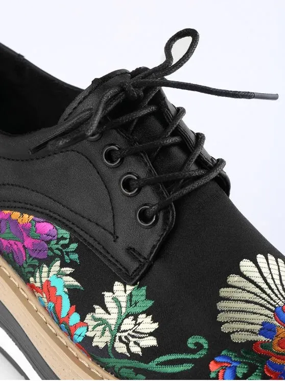 Stunning Lace Up Flower Wedge Shoes