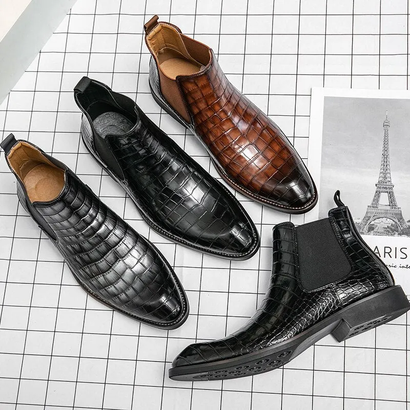 The Croci - Unique Crocodile pattern leather CHELSEA boots for men