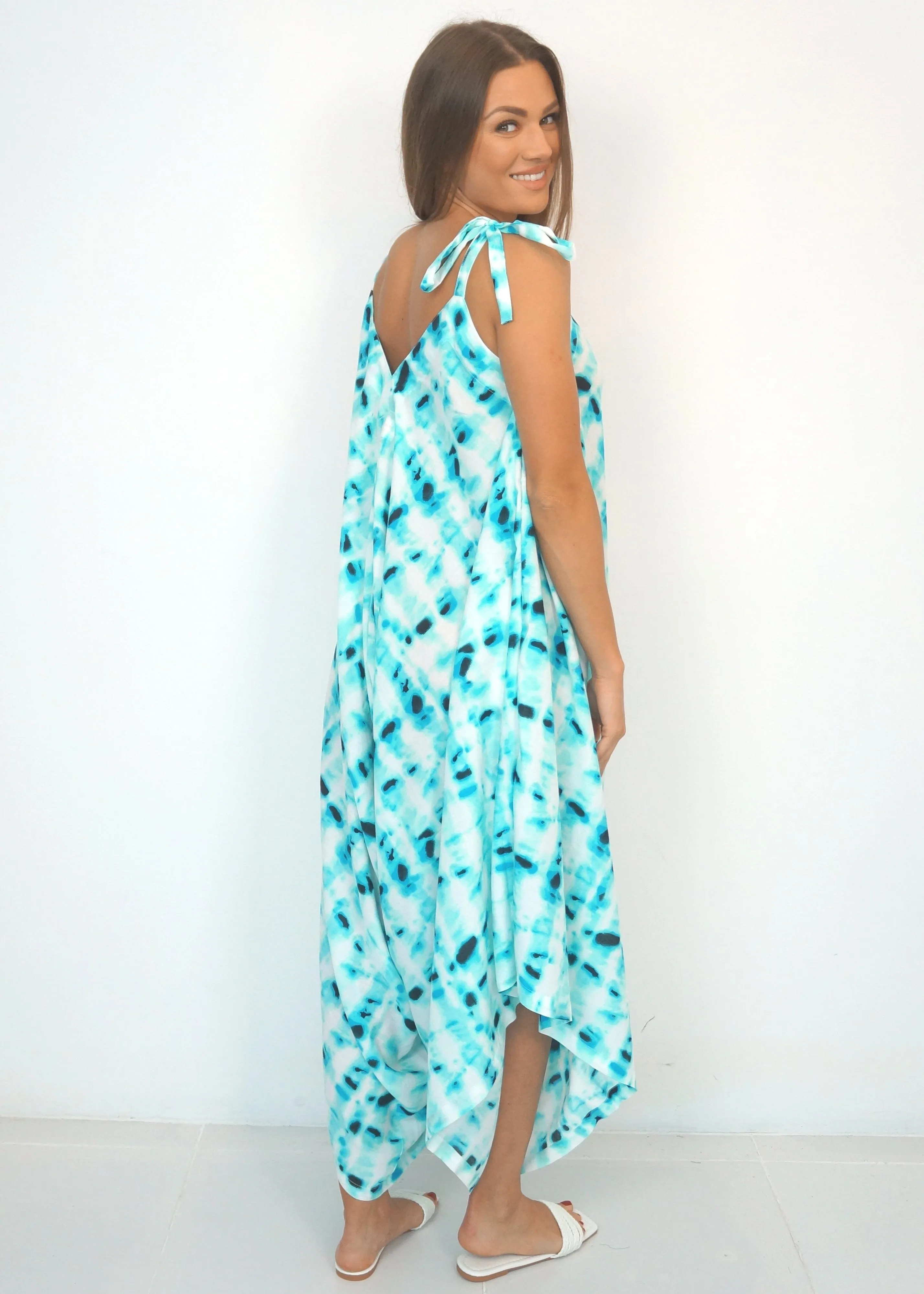 The Harem Jumpsuit - Turquoise Tie Dye