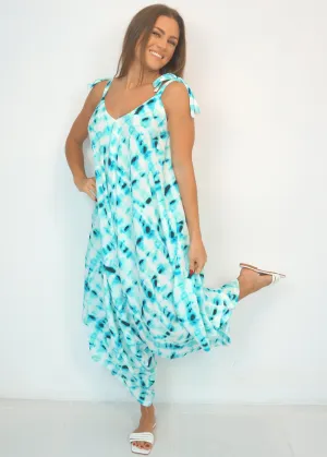 The Harem Jumpsuit - Turquoise Tie Dye