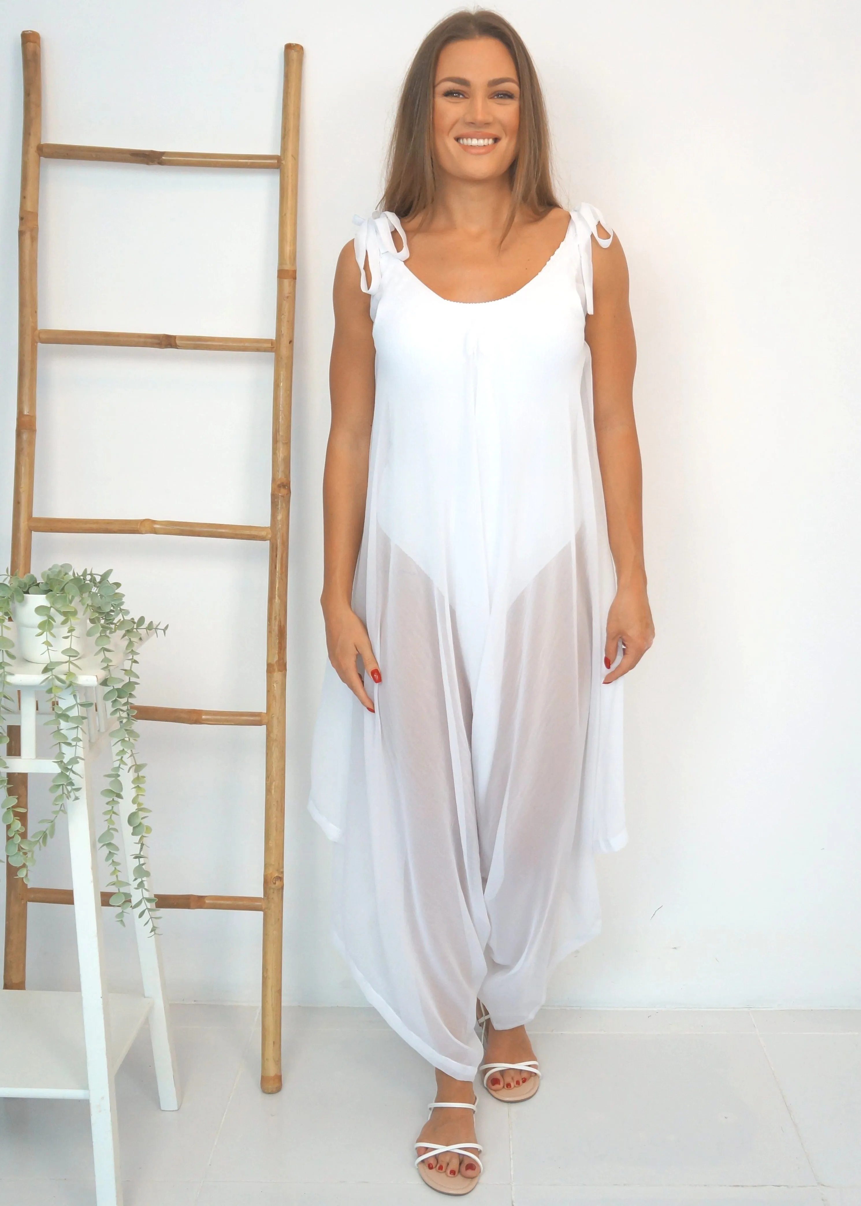 The Harem Jumpsuit - White Chiffon