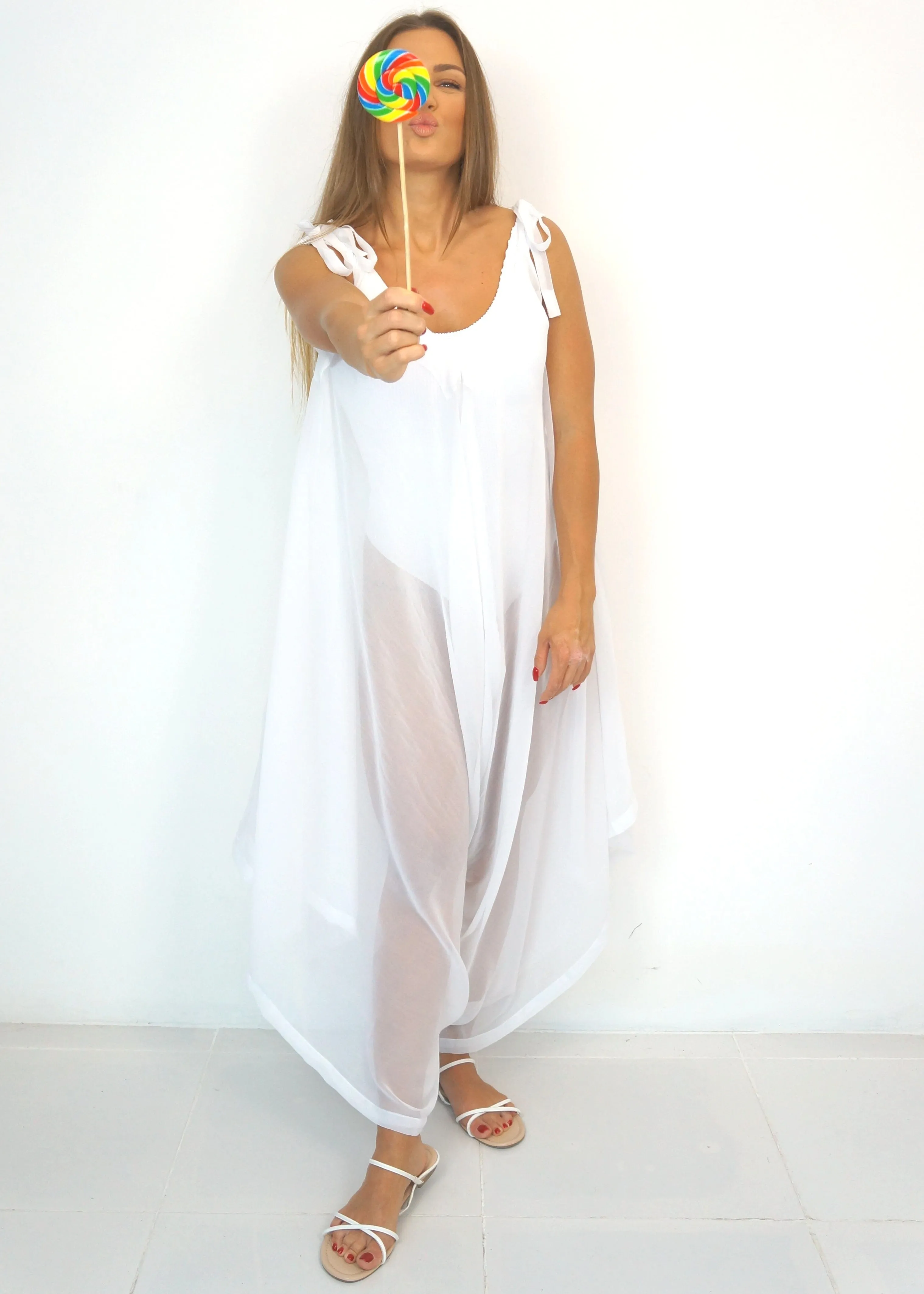 The Harem Jumpsuit - White Chiffon