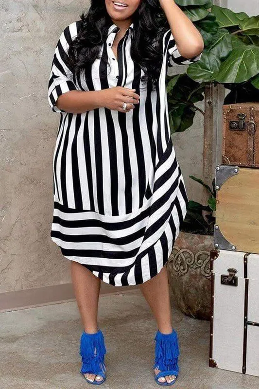 The Zelda Shirt Dress:  Black & White Striped Shirt Dress