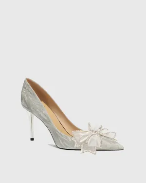 Valar Sparkle Bow Pumps In Silver