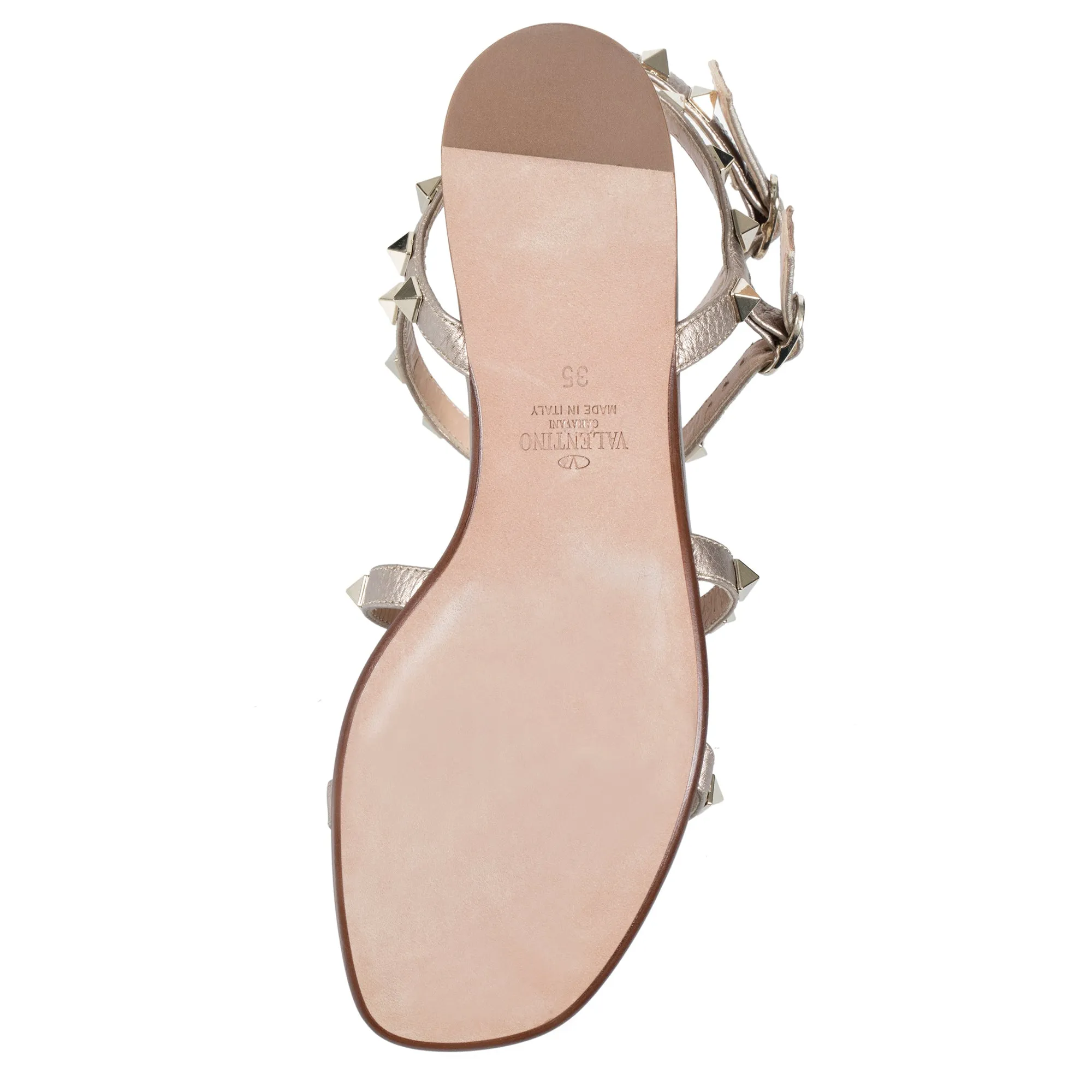 Valentino Rockstud Caged Flat Sandals in Metallic Elk-Print