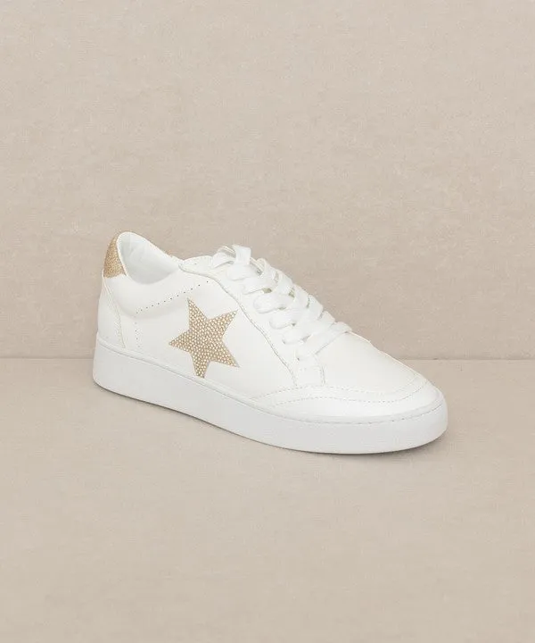 Vegan Leather Sneakers | Rhinestone Star