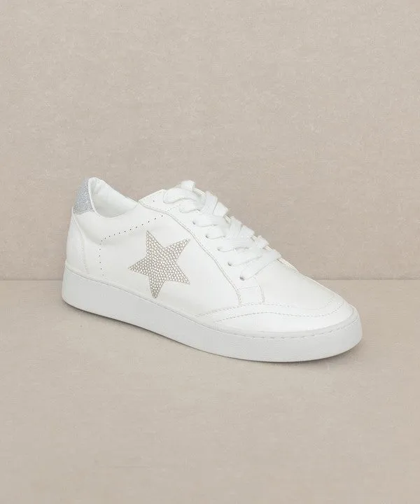 Vegan Leather Sneakers | Rhinestone Star