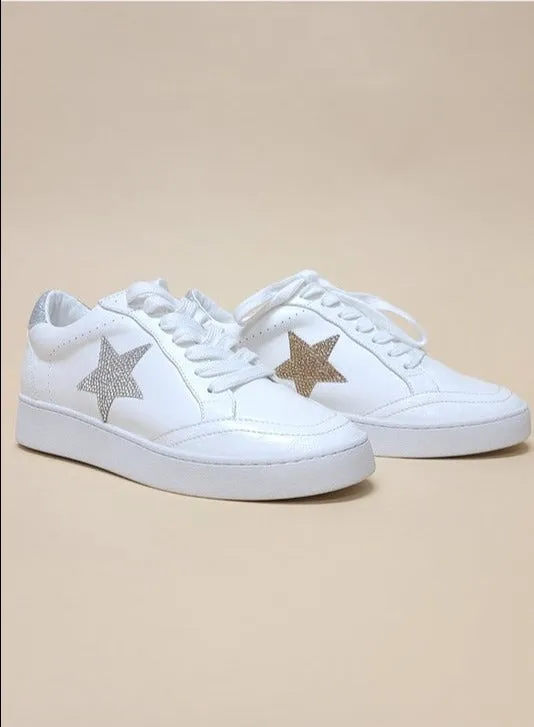 Vegan Leather Sneakers | Rhinestone Star