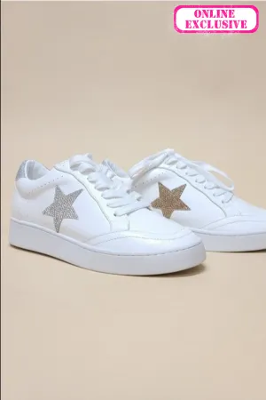 Vegan Leather Sneakers | Rhinestone Star