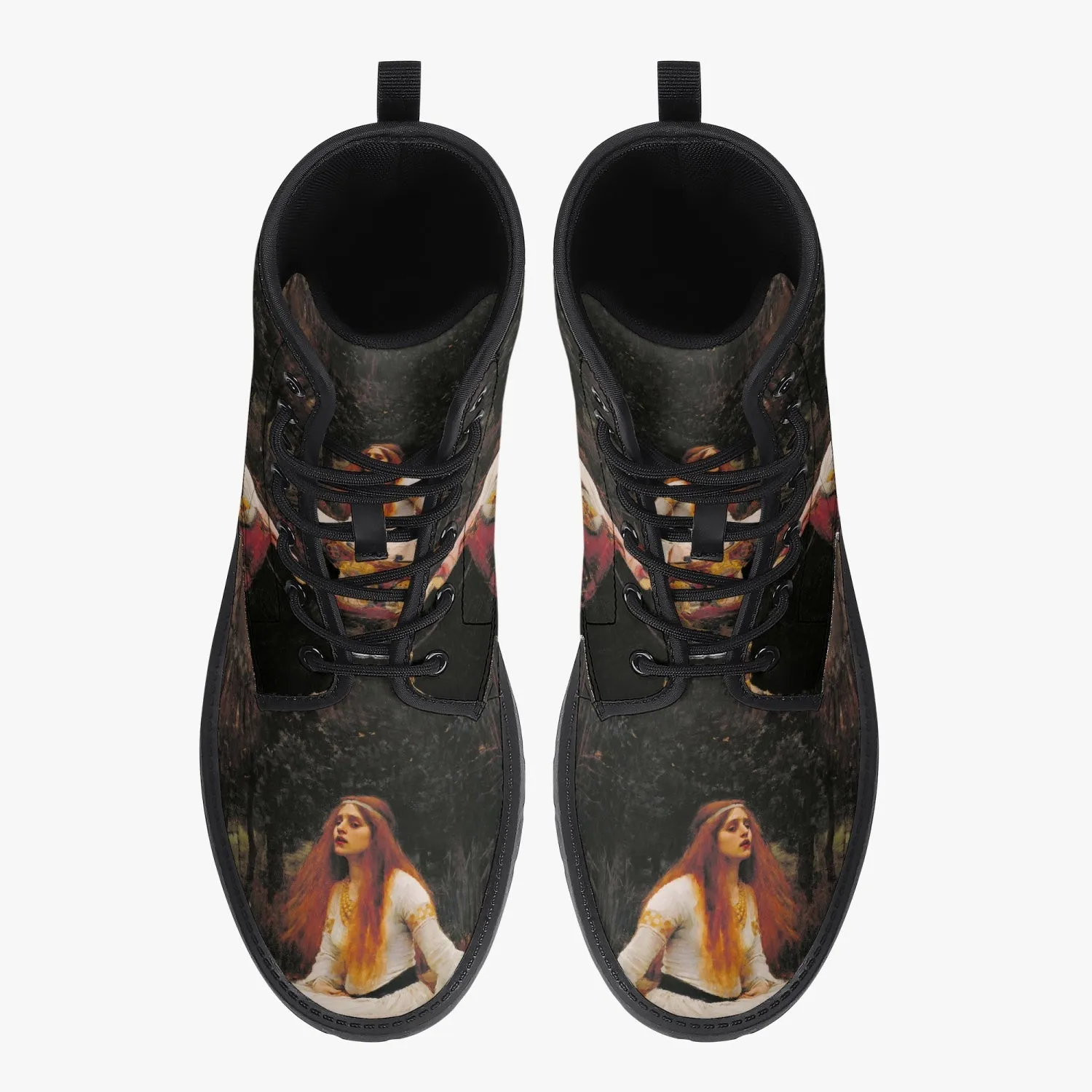 Waterhouse - Lady of Shalott Vegan Leather Combat Boots - Pre Raphaelite Brotherhood Unique Art Boots (JPREG91)