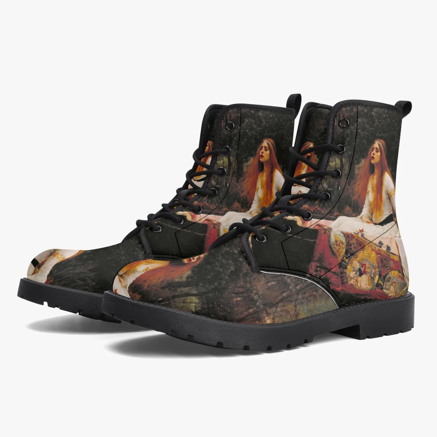 Waterhouse - Lady of Shalott Vegan Leather Combat Boots - Pre Raphaelite Brotherhood Unique Art Boots (JPREG91)