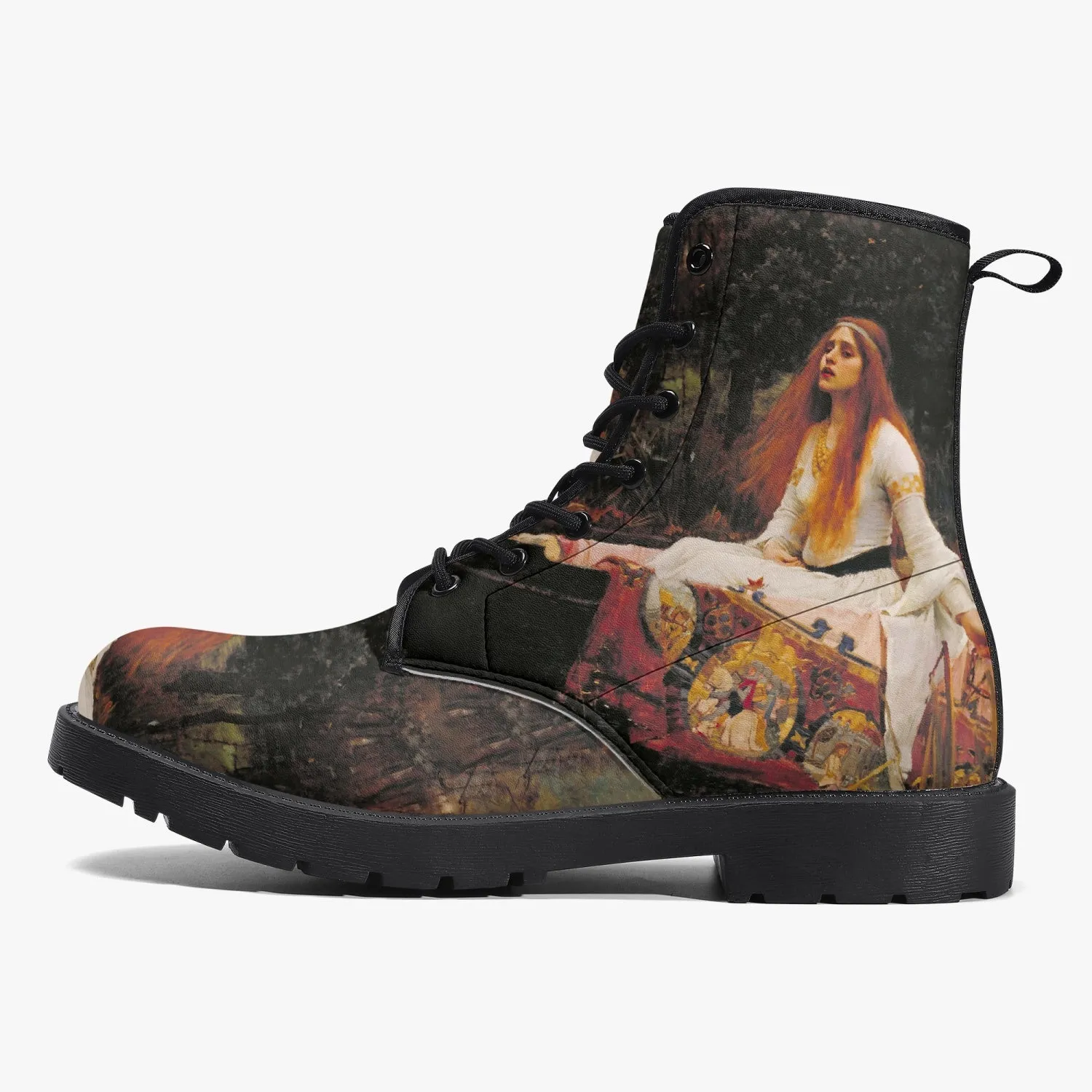 Waterhouse - Lady of Shalott Vegan Leather Combat Boots - Pre Raphaelite Brotherhood Unique Art Boots (JPREG91)