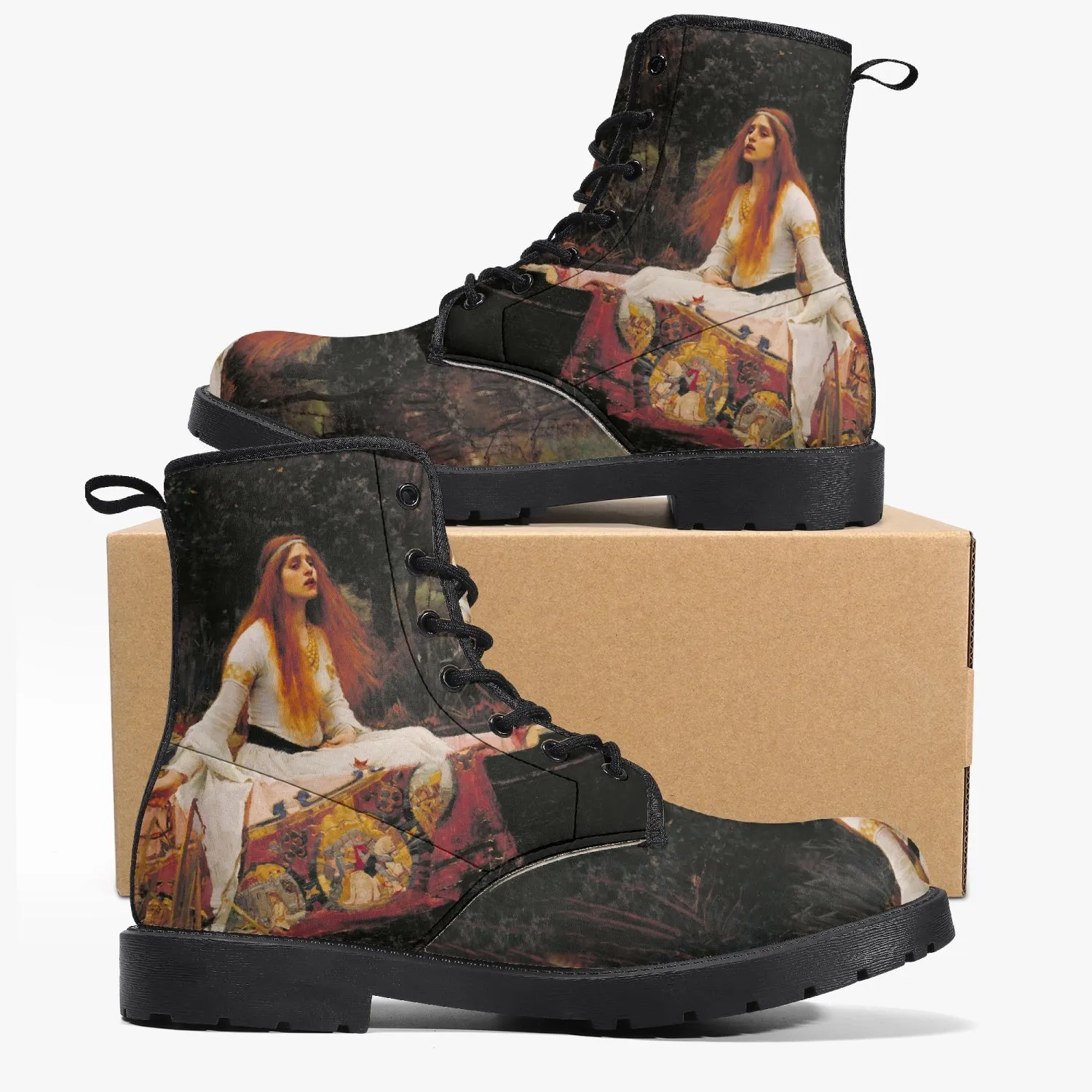 Waterhouse - Lady of Shalott Vegan Leather Combat Boots - Pre Raphaelite Brotherhood Unique Art Boots (JPREG91)