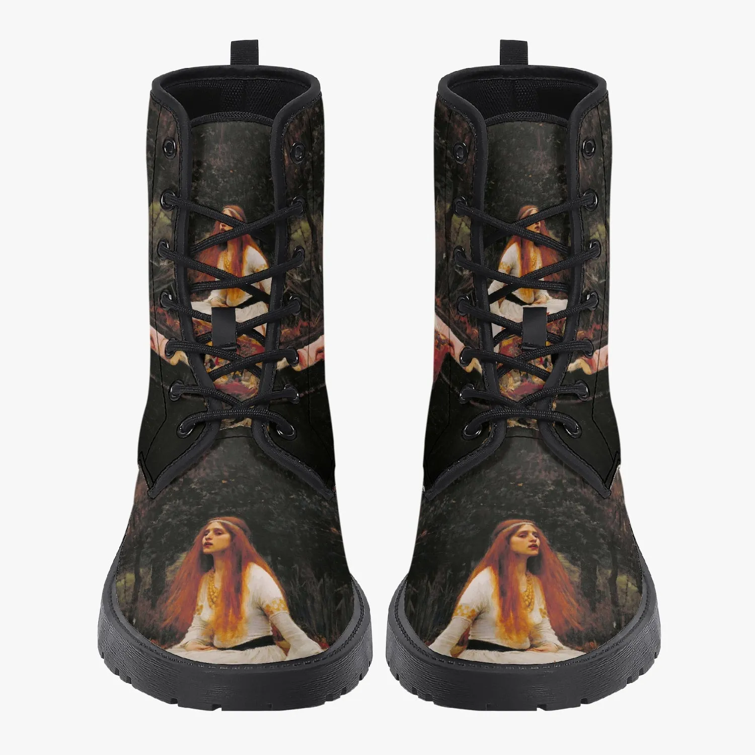 Waterhouse - Lady of Shalott Vegan Leather Combat Boots - Pre Raphaelite Brotherhood Unique Art Boots (JPREG91)