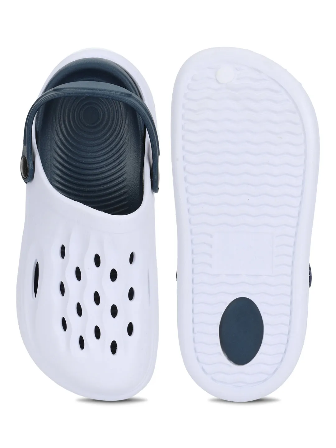 White Blue Stylish Slip-On Clogs For Kids-Unisex (TC-LCLOG3-WHTBLU)