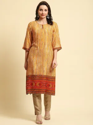 Women Yellow Stripe Printed Kurta