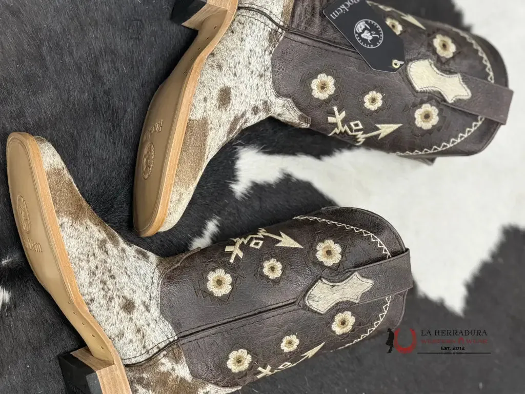 WOMENS CEDONA WHITE & BROWN COWHIDE (EVERY PAIR IS UNIQUE)