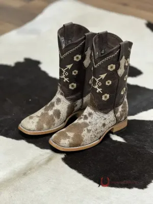 WOMENS CEDONA WHITE & BROWN COWHIDE (EVERY PAIR IS UNIQUE)