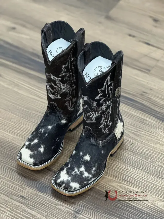 WOMENS KATHERINE BLACK & WHITE COWHIDE TOP BOOT (EVERY PAIR IS UNIQUE)