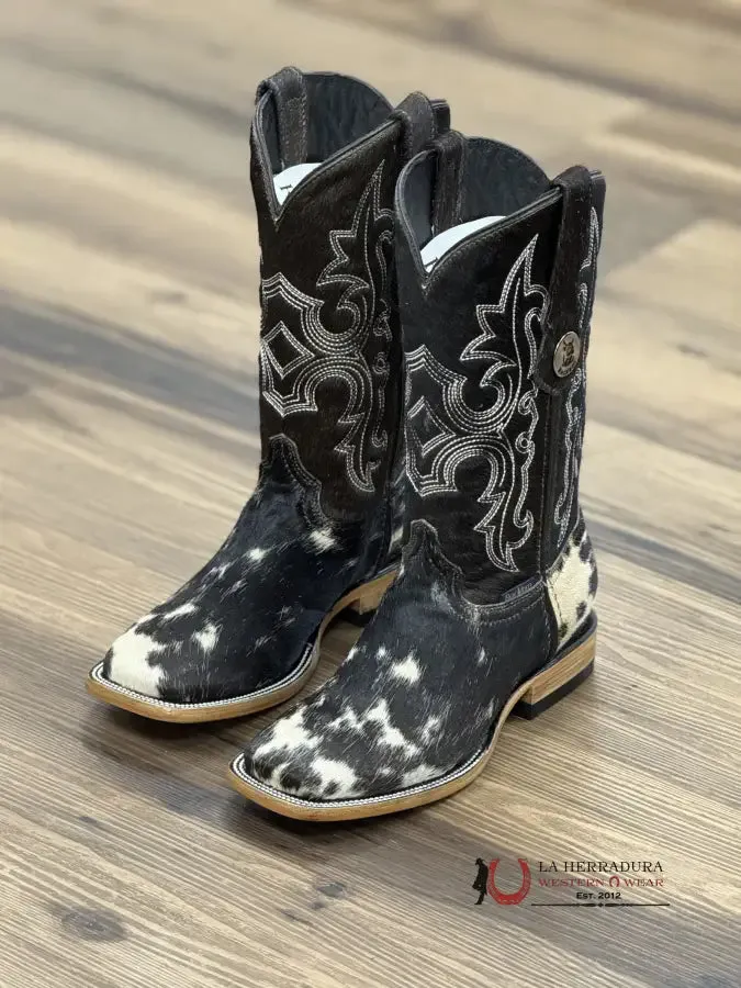 WOMENS KATHERINE BLACK & WHITE COWHIDE TOP BOOT (EVERY PAIR IS UNIQUE)