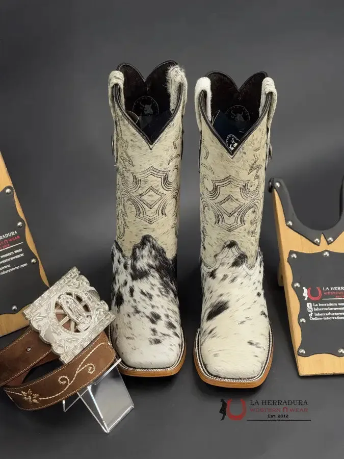 WOMENS KATHERINE BLACK & WHITE COWHIDE TOP BOOT (EVERY PAIR IS UNIQUE)