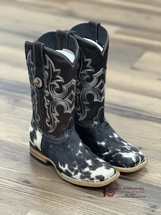 WOMENS KATHERINE BLACK & WHITE COWHIDE TOP BOOT (EVERY PAIR IS UNIQUE)