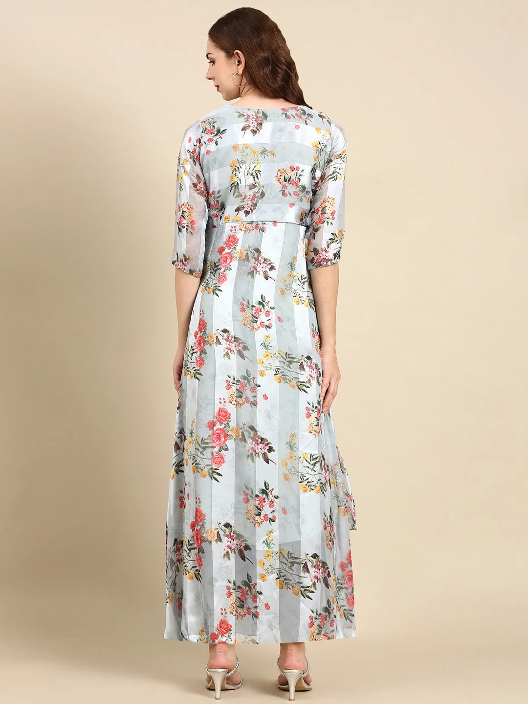 Women's Sea Green Printed Maxi Kurta