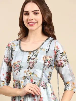 Women's Sea Green Printed Maxi Kurta