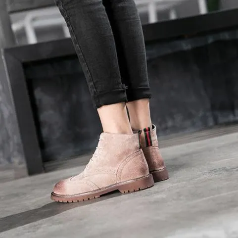 Women's Suede Lace Up Brogue Boots