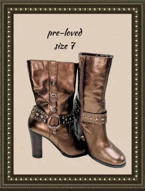 Yellow box metallic boots- unique and so cute- size 7 (b)