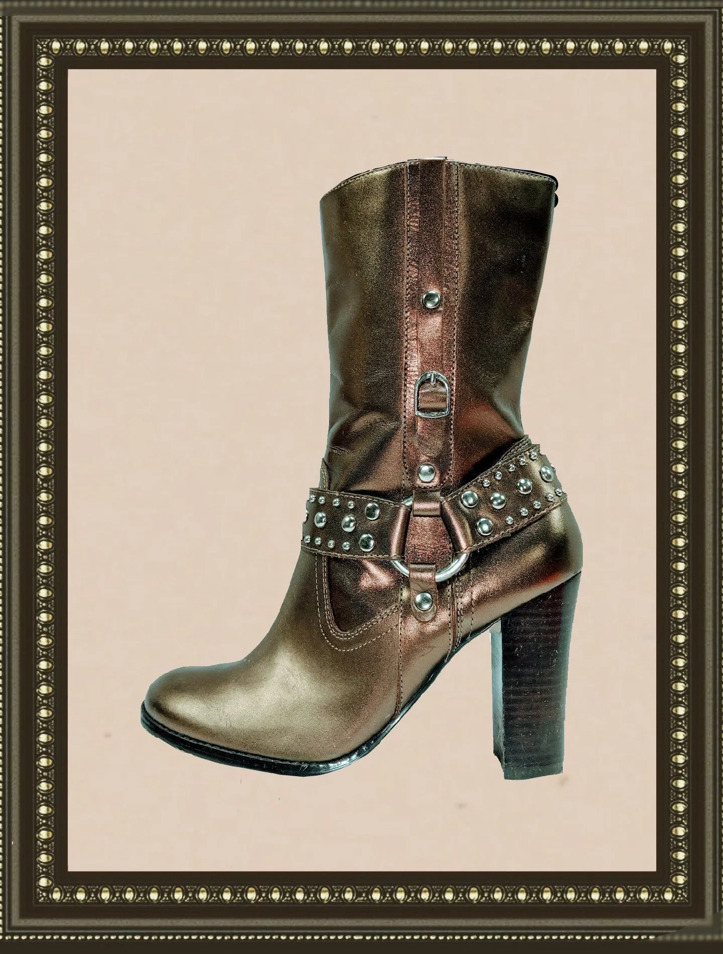 Yellow box metallic boots- unique and so cute- size 7 (b)